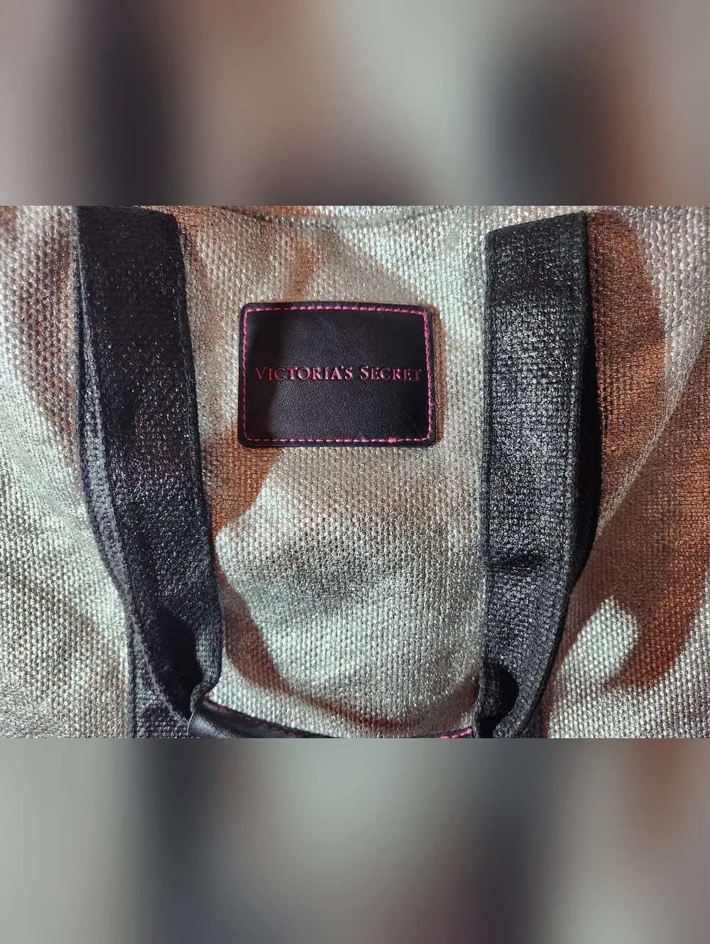 Victoria's Secret Silver and Black Shimmer Large Tote Bag